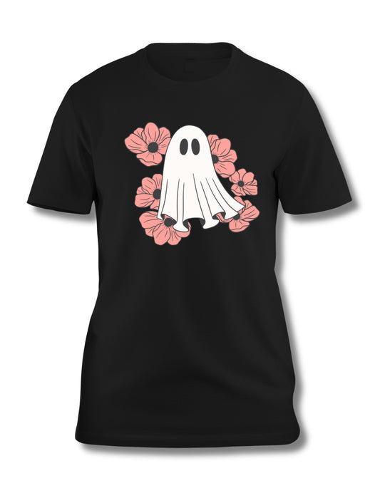 Pink Floral Ghost Halloween T-Shirt